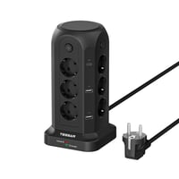 TESSAN 12-zásuvková predlžovačka s USB-C portom, 4 vypínačmi, prepäťovou ochranou, 2 m káblom, čierna 1