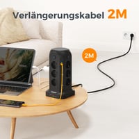 TESSAN 12-zásuvková predlžovačka s USB-C portom, 4 vypínačmi, prepäťovou ochranou, 2 m káblom, čierna 5