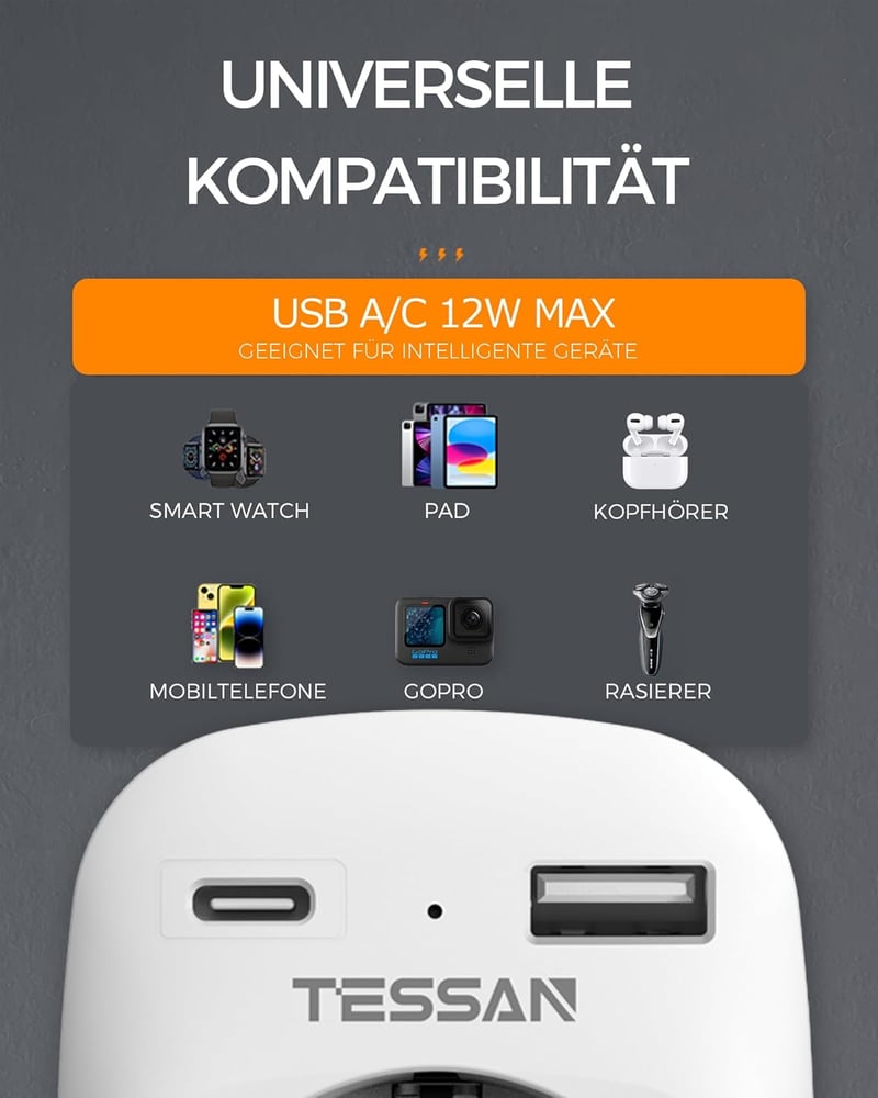 TESSAN 2 db Utazási Adapter UK Anglia Németország Csatlakozó 2 USB Aljzat