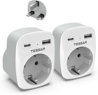 TESSAN 2 db Utazási Adapter UK Anglia Németország Csatlakozó 2 USB Aljzat 1
