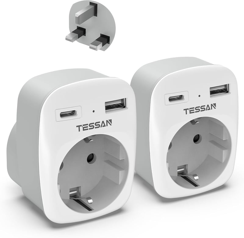 TESSAN 2 db Utazási Adapter UK Anglia Németország Csatlakozó 2 USB Aljzat