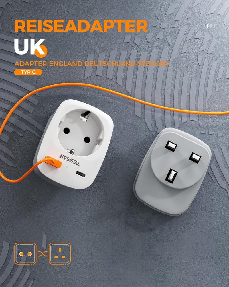 TESSAN 2 db Utazási Adapter UK Anglia Németország Csatlakozó 2 USB Aljzat