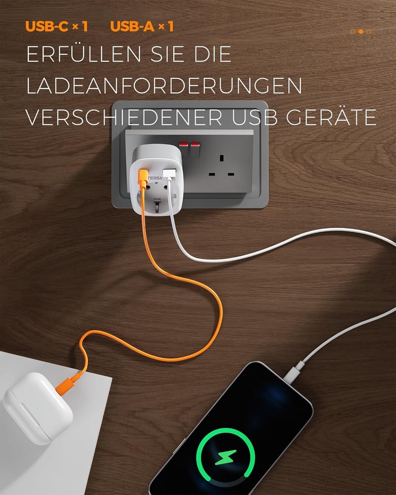 TESSAN 2 db Utazási Adapter UK Anglia Németország Csatlakozó 2 USB Aljzat