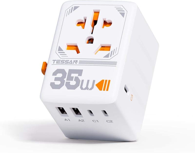 TESSAN 35W Utazási Adapter Világszerte, 3 USB-C 2 USB-A Gyorstöltő