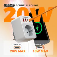 TESSAN 5 az 1-ben utazó adapter összecsukható angol-német típusú aljzat 2 USB-C és 2 USB-A porttal 4