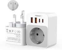 TESSAN 5 az 1-ben utazó adapter összecsukható angol-német típusú aljzat 2 USB-C és 2 USB-A porttal 1