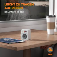 TESSAN 5 az 1-ben utazó adapter összecsukható angol-német típusú aljzat 2 USB-C és 2 USB-A porttal 6