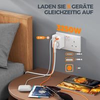TESSAN 5 az 1-ben utazó adapter összecsukható angol-német típusú aljzat 2 USB-C és 2 USB-A porttal 5