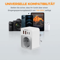 TESSAN 5 az 1-ben utazó adapter összecsukható angol-német típusú aljzat 2 USB-C és 2 USB-A porttal 7