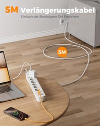 TESSAN 6-ágú elosztó 2 USB-C és 2 USB-A porttal, 5m hosszú kábellel és kapcsolóval 4