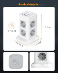 TESSAN 8 aljzatos elosztó USB-C és 4 USB porttal, túlfeszültségvédelem, 2m kábel, 3600W 7