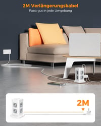 TESSAN 8 aljzatos elosztó USB-C és 4 USB porttal, túlfeszültségvédelem, 2m kábel, 3600W 5