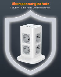 TESSAN 8 aljzatos elosztó USB-C és 4 USB porttal, túlfeszültségvédelem, 2m kábel, 3600W 4
