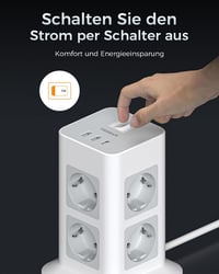 TESSAN 8-utas elosztó túlfeszültség-védelemmel, USB-C, 3 m kábel, 3600 W - szürke 7