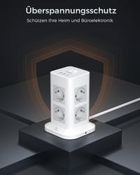 TESSAN 8-utas elosztó túlfeszültség-védelemmel, USB-C, 3 m kábel, 3600 W - szürke 5
