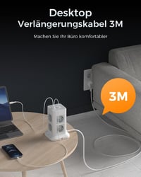 TESSAN 8-utas elosztó túlfeszültség-védelemmel, USB-C, 3 m kábel, 3600 W - szürke 3