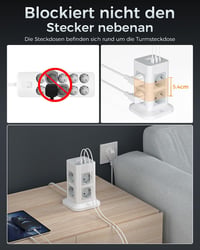 TESSAN 8-utas elosztó túlfeszültség-védelemmel, USB-C, 3 m kábel, 3600 W - szürke 6