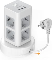 TESSAN Elosztótorony 8 Aljzattal és 3 USB Porttal - Behúzható 2m Kábellel, Helytakarékos Elosztó Kapcsolóval Otthoni és Irodai Használatra 1