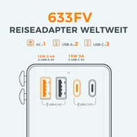 TESSAN Univerzális Utazó Adapter 5 USB Porttal, 2 USB A és 3 USB C, Nemzetközi Csatlakozó Adapter USA Anglia Japán Ausztrália 7
