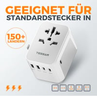 TESSAN Univerzális Utazó Adapter 5 USB Porttal, 2 USB A és 3 USB C, Nemzetközi Csatlakozó Adapter USA Anglia Japán Ausztrália 6