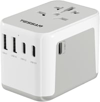 TESSAN Univerzális Utazó Adapter 5 USB Porttal, 2 USB A és 3 USB C, Nemzetközi Csatlakozó Adapter USA Anglia Japán Ausztrália 1