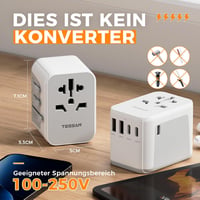 TESSAN Univerzális Utazó Adapter 5 USB Porttal, 2 USB A és 3 USB C, Nemzetközi Csatlakozó Adapter USA Anglia Japán Ausztrália 4