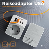 TESSAN USA utazási adapter 20W, 2 USB-C 2 USB-A, gyorstöltés, EU-USA típus B dugó - EU to US 4USB, White 2