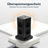 Predlžovací kábel TESSAN USB-C 10 metrov čierny – Multifunkčná zásuvka s USB nabíjačkou 5