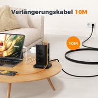 Predlžovací kábel TESSAN USB-C 10 metrov čierny – Multifunkčná zásuvka s USB nabíjačkou 4