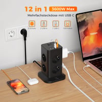 Predlžovací kábel TESSAN USB-C 10 metrov čierny – Multifunkčná zásuvka s USB nabíjačkou 2