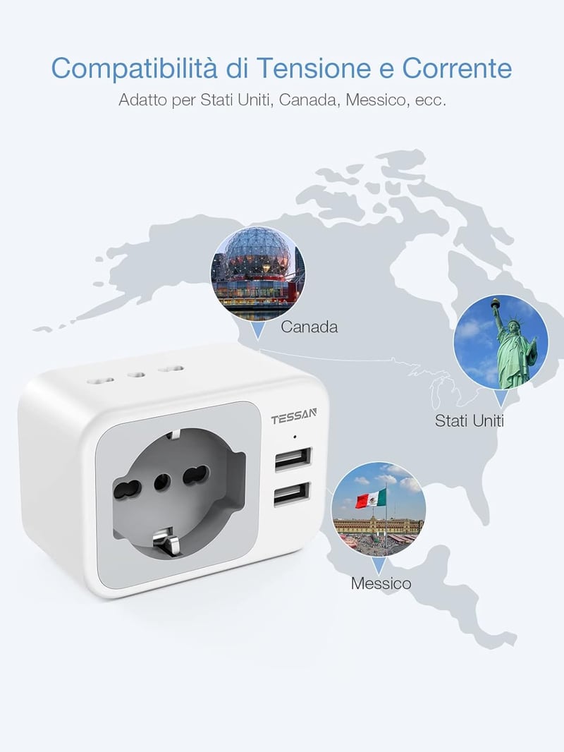 TESSAN Utazási Adapter USA Kanada Mexikó 2 USB Aljzat Töltő