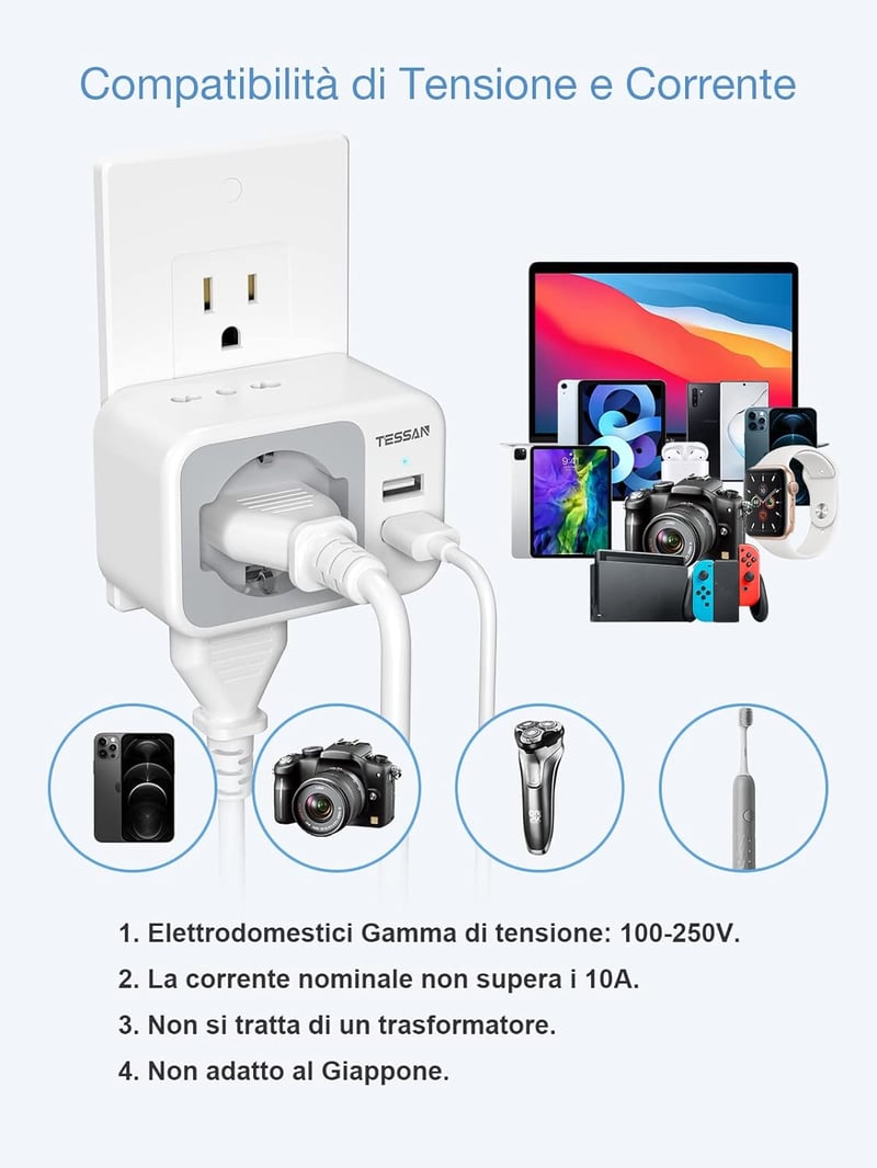 TESSAN Utazási Adapter USA Kanada Mexikó 2 USB Aljzat Töltő
