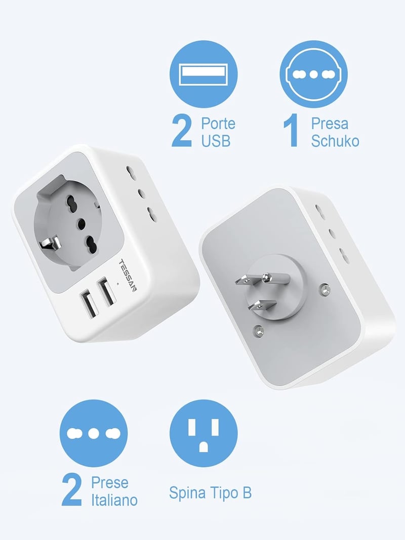 TESSAN Utazási Adapter USA Kanada Mexikó 2 USB Aljzat Töltő
