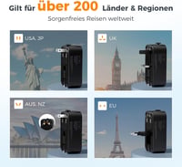 Adaptor de călătorie universal TESSAN, încărcător de rețea 20W PD, 2 USB-C și 1 USB-A, adaptor de călătorie subțire pentru UK, SUA, Japonia, Europa, Australia 2