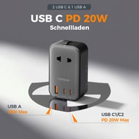 Adaptor de călătorie universal TESSAN, încărcător de rețea 20W PD, 2 USB-C și 1 USB-A, adaptor de călătorie subțire pentru UK, SUA, Japonia, Europa, Australia 4