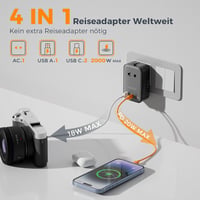 Adaptor de călătorie universal TESSAN, încărcător de rețea 20W PD, 2 USB-C și 1 USB-A, adaptor de călătorie subțire pentru UK, SUA, Japonia, Europa, Australia 3