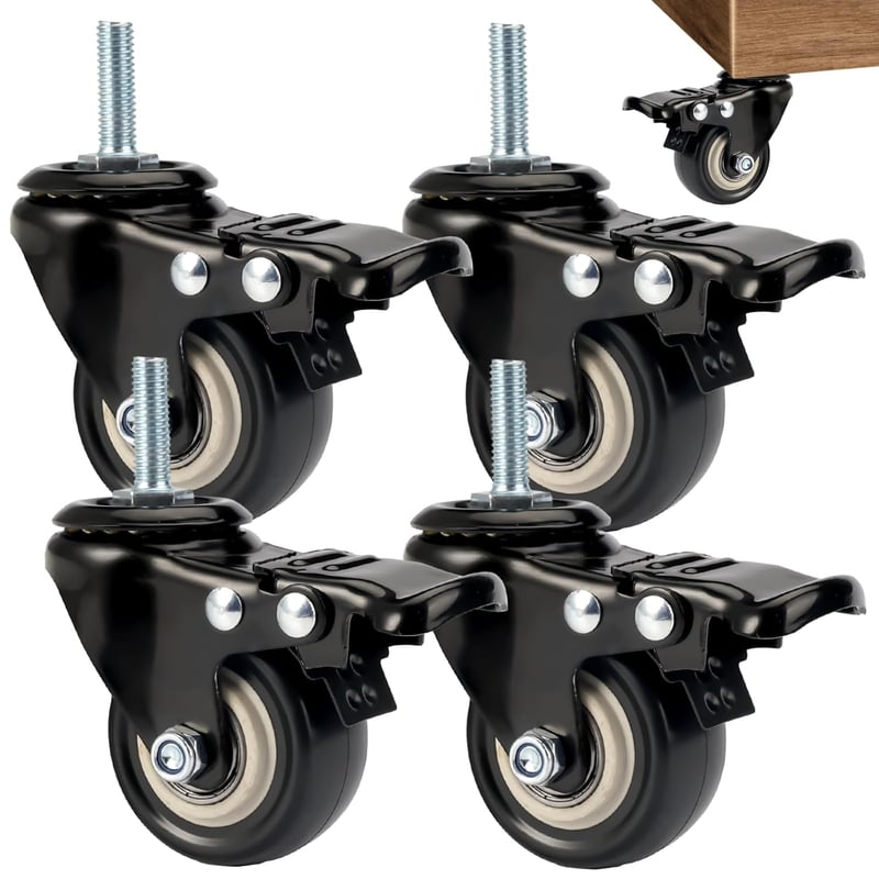 TESSTSY 4 db Forgókerék Fékes M8x25mm 50mm Bútor Görgő Terhelhetőség 21kg