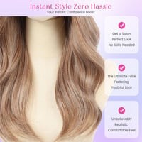 Perucă sintetică pentru femei, 13x6, ombre, amestec maro deschis cu alb, dantelă frontală, lungă, ondulată, 22 inchi, fibră termorezistentă, pentru purtare zilnică 4