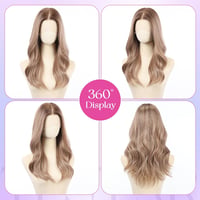 Perucă sintetică pentru femei, 13x6, ombre, amestec maro deschis cu alb, dantelă frontală, lungă, ondulată, 22 inchi, fibră termorezistentă, pentru purtare zilnică 6