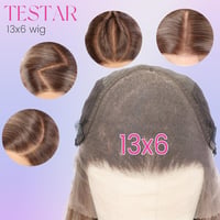 Perucă sintetică pentru femei, 13x6, ombre, amestec maro deschis cu alb, dantelă frontală, lungă, ondulată, 22 inchi, fibră termorezistentă, pentru purtare zilnică 5