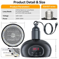 Vyhrievacia lampa pre kurčatá a plazy, 200W-350W-500W, UVA/UVB svetlo, 3-6-9-12-hodinový časovač, vyhrievacia lampa pre domáce zvieratá, do skleníka, pre psov a mačky 2
