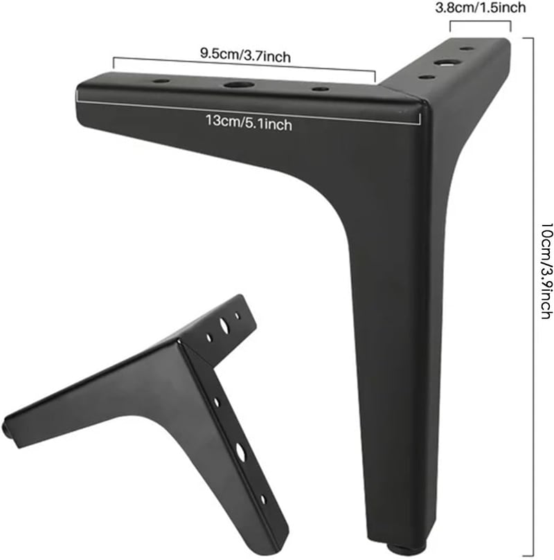 Tesyeux 4 db háromszög alakú fekete fém bútorláb 10 cm TV állványhoz, komódhoz, fiókos szekrényhez csavarokkal