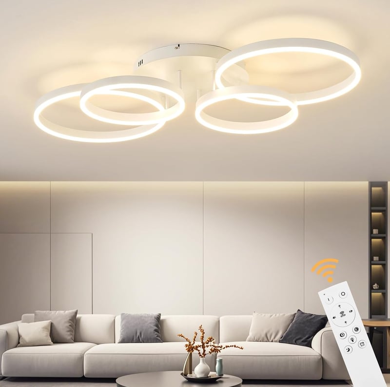 Tetipa plafonieră LED reglabilă cu schimbare de culoare, 40-60 W, 100 cm, cu telecomandă și aplicație, modernă, albă, pentru sufragerie și dormitor