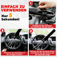Zámok na volant Tevlaphee, dvojitá tyč, bezpečnostný zámok proti krádeži, nastaviteľná dĺžka, univerzálny, vysoká viditeľnosť, 3 kľúče, čierny 6