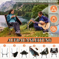 Scaun de camping pliabil TEWWCEO cu geantă de transport, scaun de pescuit ultraușor negru pentru picnic, drumeții și utilizare în aer liber 4