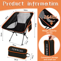 Scaun de camping pliabil TEWWCEO cu geantă de transport, scaun de pescuit ultraușor negru pentru picnic, drumeții și utilizare în aer liber 2