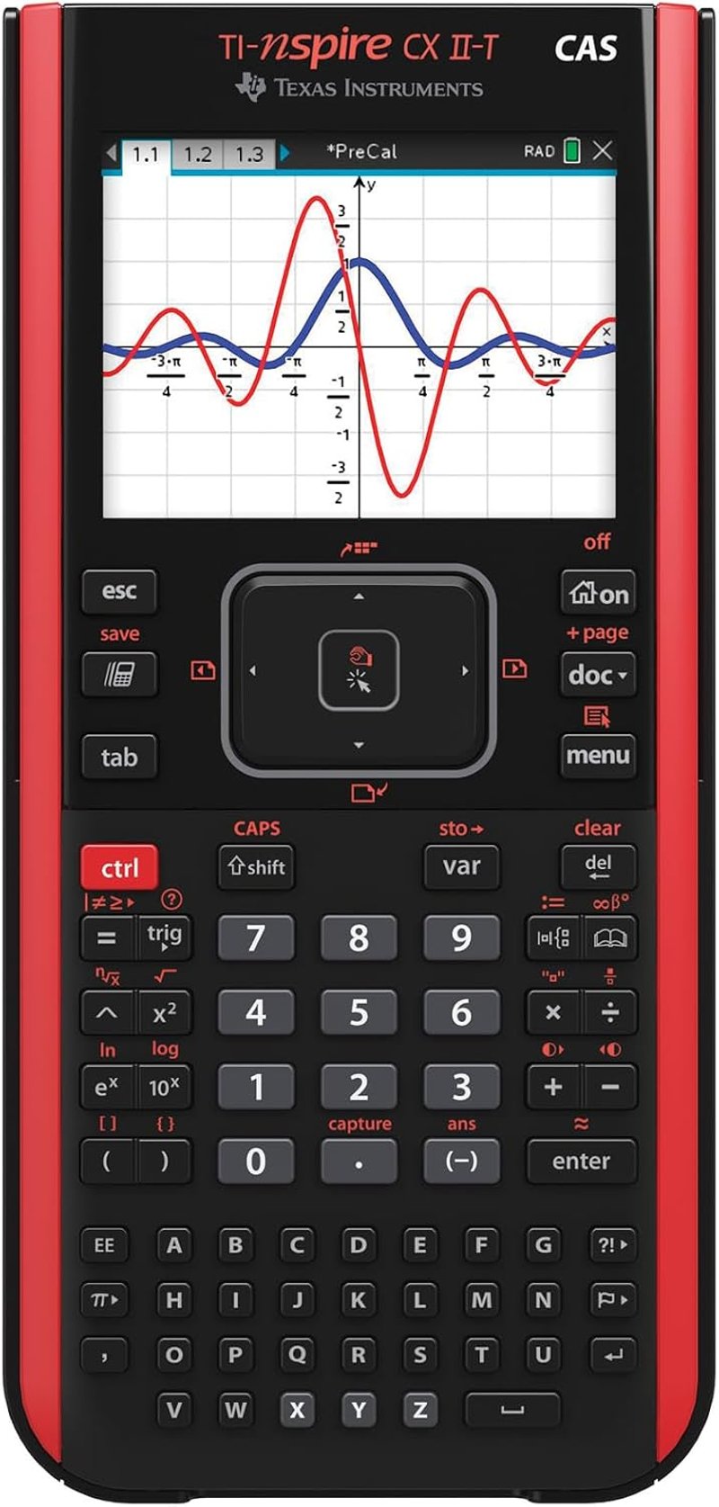 Texas Instruments TI-Nspire CX II-T CAS grafikus számológép, 800 funkció, 3D - fekete/piros