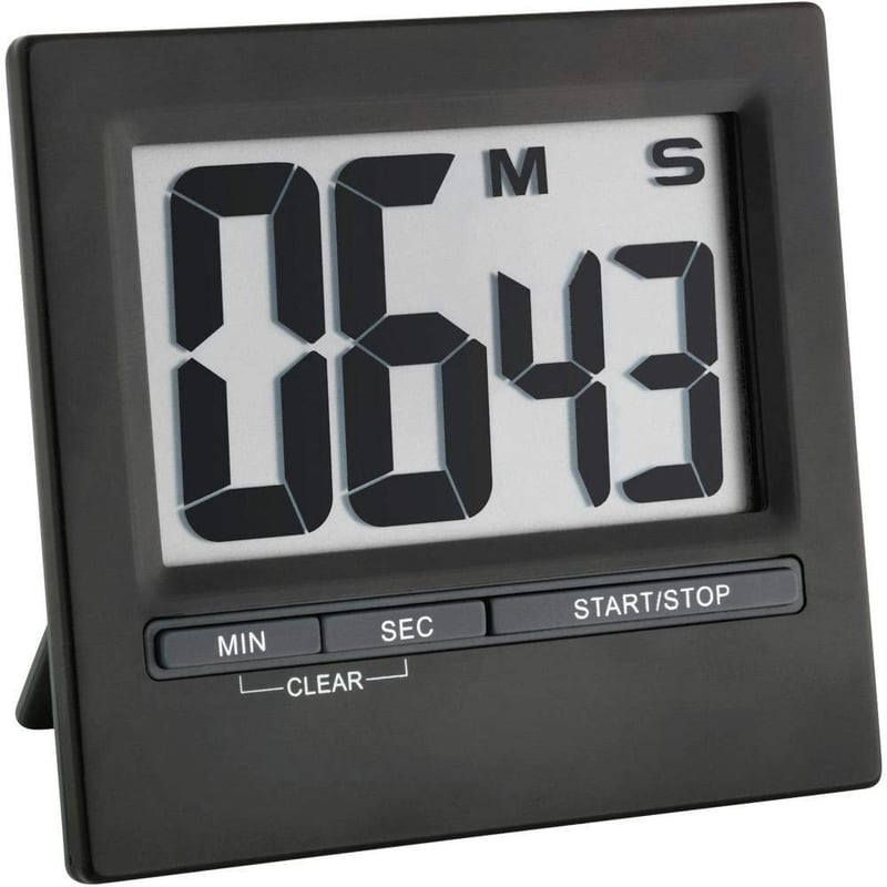 Elektronický časovač a stopky TFA Dostmann 38.2013.01 s veľkým displejom, čierny hliník, 84x16x77 mm