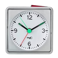 Analógový budík TFA Dostmann 60.1013.54 – tichý quartzový strojček, podsvietenie, funkcia snooze, svietiace ručičky, strieborný, cestovný budík 2