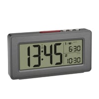 Digitálny rádiom riadený budík TFA Dostmann 60.2563 s 2 časmi budenia, víkendovým režimom, zobrazením dátumu a dňa v týždni, podsvietením, strieborný 1
